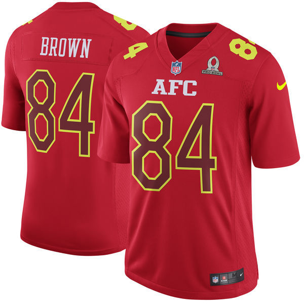 Men AFC Pittsburgh Steelers #84 Antonio Brown Nike Red 2017 Pro Bowl Game Jersey->->NFL Jersey